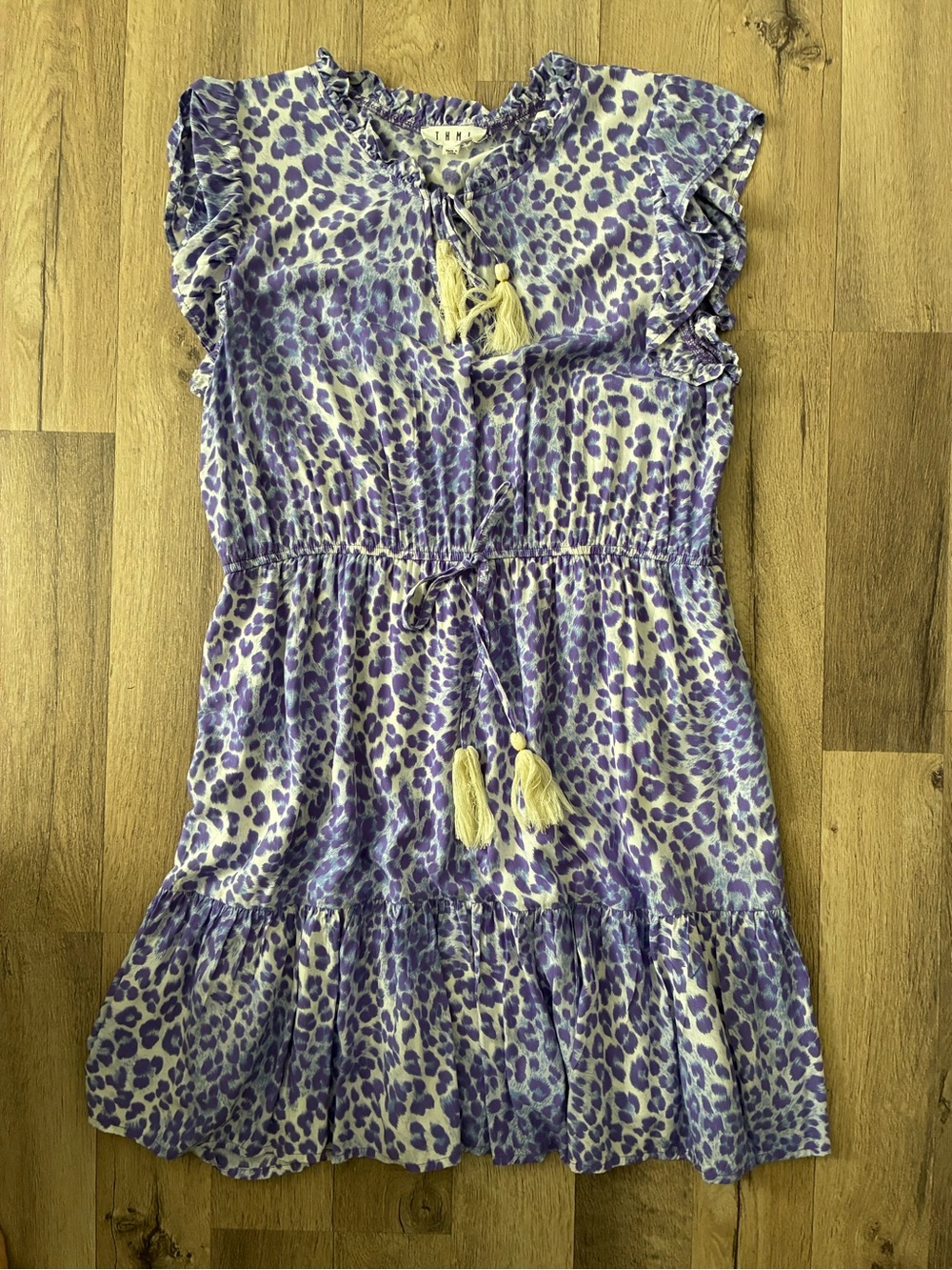THML Lavender Leopard Print Mini Dress with Tassel Detail
